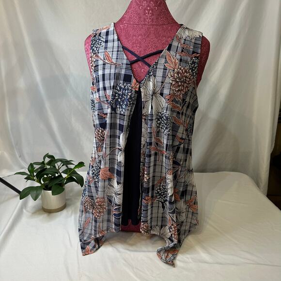 Espresso Blue Floral Flowy Tank Blouse Size Large - Picture 1 of 7